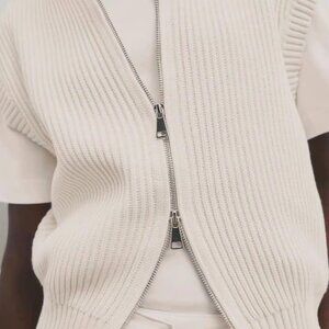 NWT Massimo Dutti Cream Cotton Sweater Vest with Zipper - Size Small